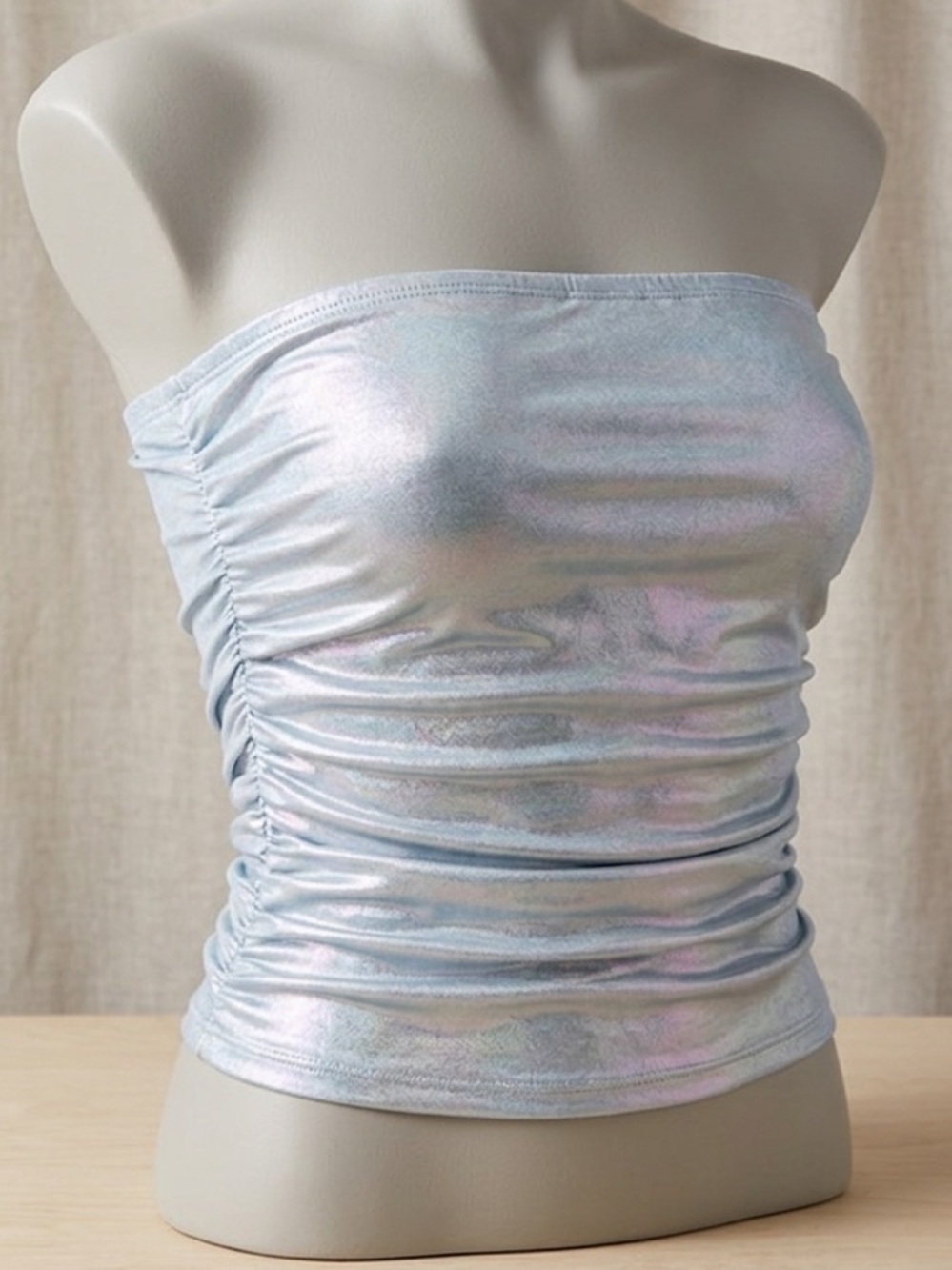 Women’s Shimmery Light Blue Strapless Tube Top